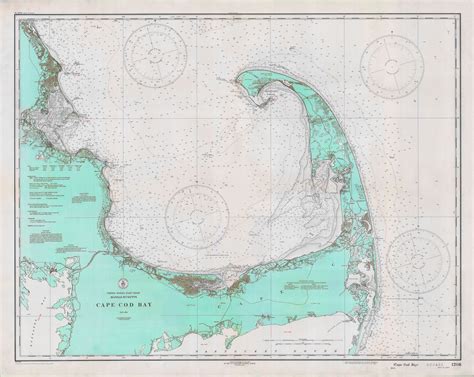 Cape Cod Bay Historical Map - 1933 (Aqua) Map Print, Poster Prints, Cape Cod Map, Free Card ...