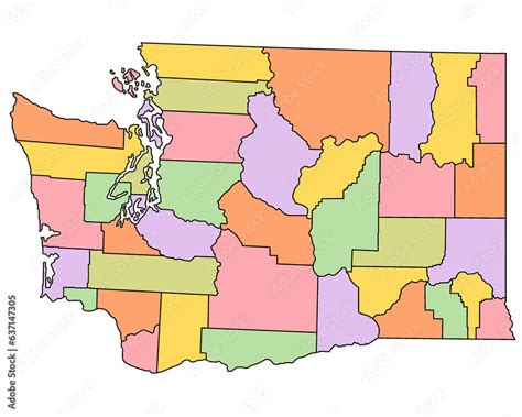 Washington DC administrative map. counties map of Washington dc with different colours, blank ...
