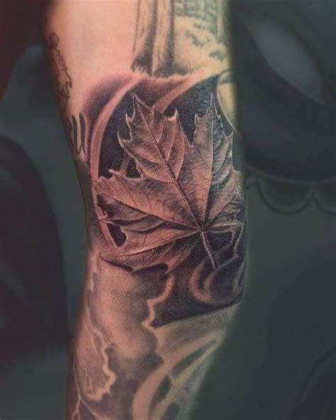 Today's work, a maple leaf by the elbow. Was a tough placement to tattoo but worth it. # ...