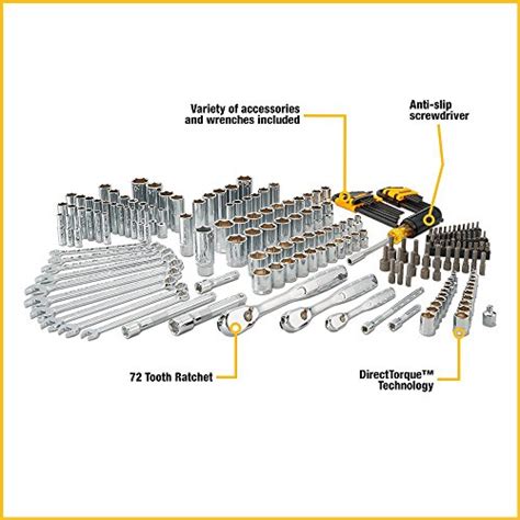 DEWALT Mechanics Tool Set, 1/4" & 3/8" & 1/2" Drive, SAE/Metric, 205-piece (DWMT81534 ...