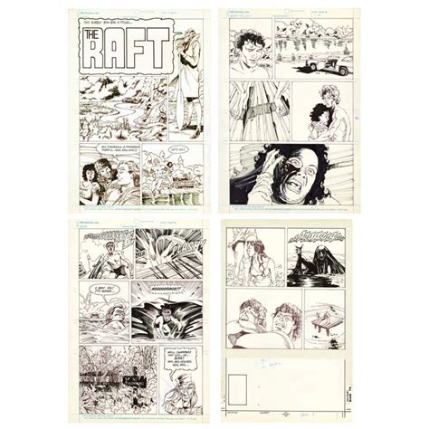 Lot 821 - Set of Four Hand-Drawn Ron Frenz The Raft Comic Artworks | CREEPSHOW 2 (1987)