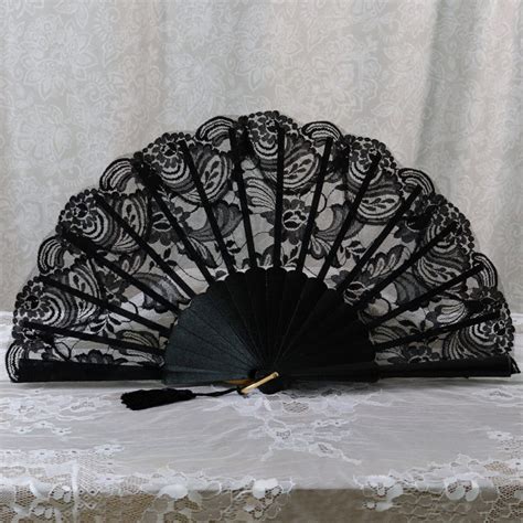 Black Lace Fan F-129 | Wedding fans, Black lace, Fan