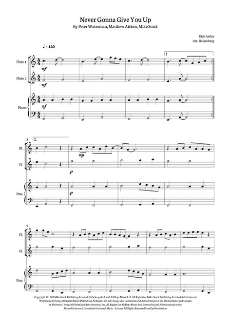 Never Gonna Give You Up Sheet Music | Rick Astley | Flute Duet