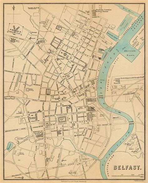 Belfast Map, Old City Plan of Belfast northern Ireland, Vintage Map ...