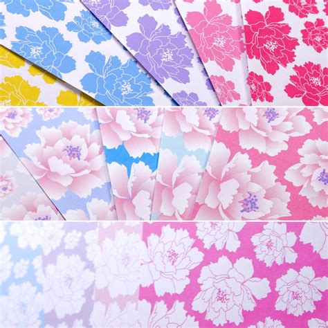 Peony Pattern Printable Origami Papers - Paper Kawaii Shop