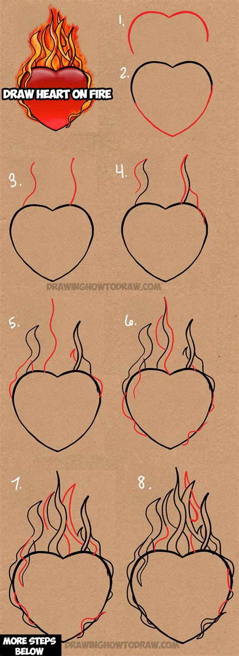 How to Draw a Flaming Heart on Fire with Step by Step Drawing Tutorial ...