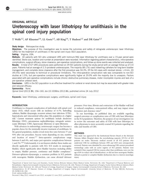 (PDF) Ureteroscopy with laser lithotripsy for urolithiasis in the spinal cord injury population