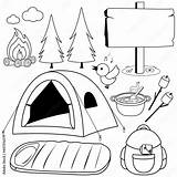 Camping Objects And equipment Collection Vector Black White  sketch template