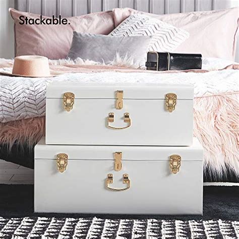 Beautify Extra Large White Steel Metal Storage Trunk Set Lockable ...