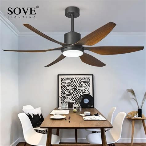 SOVE 66 Inch Modern LED Brown Ceiling Fans With Lights Large Amount Of Wind Living Room DC ...