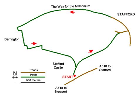 Derrington circular from Stafford Castle | walk route map