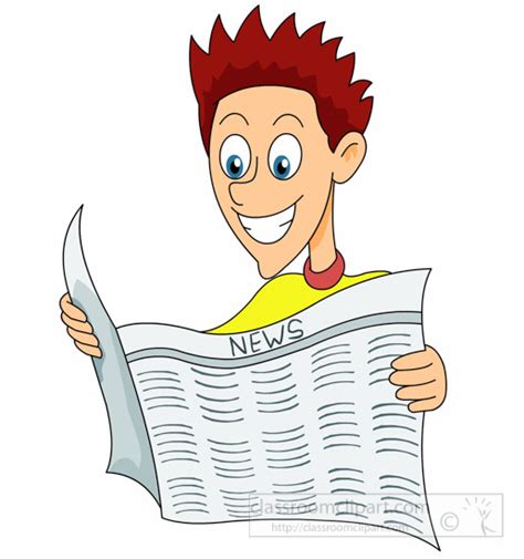 Reading Clipart - man-reading-newspaper-happily-clipart - Classroom Clipart