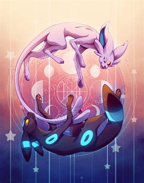 Espeon and Shiny Umbreon Lunar Cycle Matte Art Print | Etsy