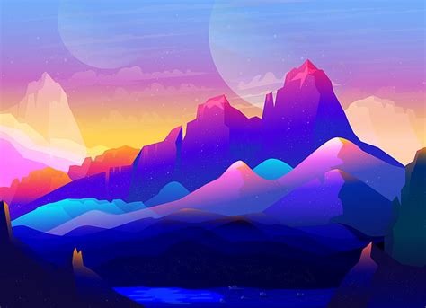 HD wallpaper: Illustration, Rocks, Neon, Mountains, Colorful | Wallpaper Flare