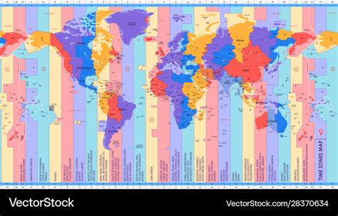 High detail world map time zones with big Vector Image