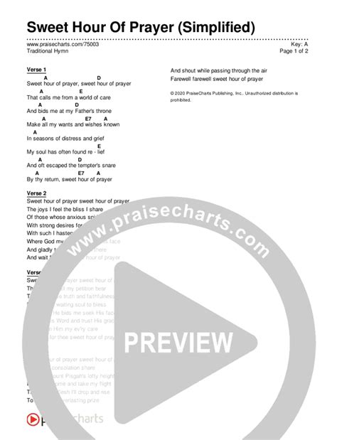 Sweet Hour Of Prayer (Simplified) Chords PDF (Traditional Hymn) - PraiseCharts