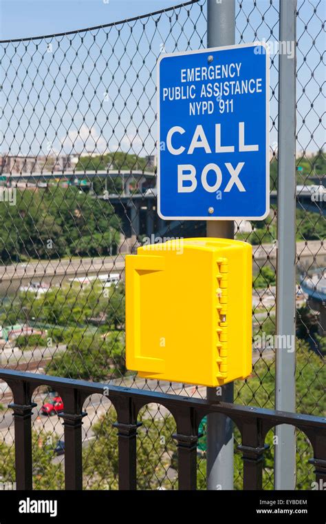 An emergency call box on the High Bridge over the Harlem River in New York City Stock Photo - Alamy