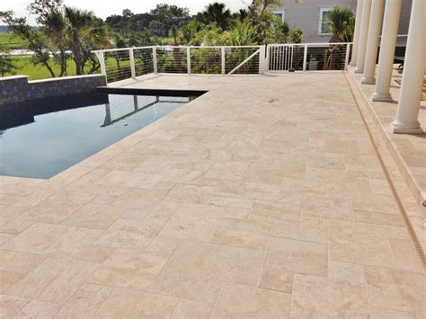 Travertine pool deck set in the Versaille pattern. | Tile Jobs We've Done, Charleston SC ...