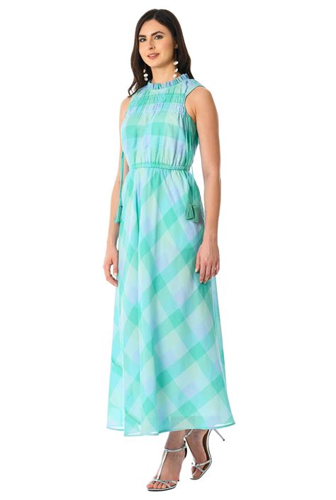 Shop Cotton voile check tassel tie maxi dress | eShakti