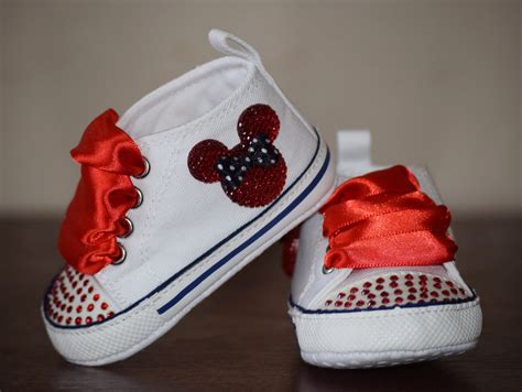 Red & White Sneakers w/ Minnie Mouse embellishment | White sneakers ...