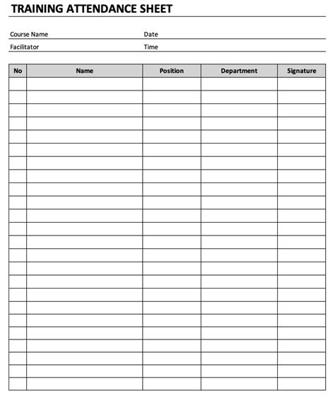 Training Attendance Sheet » The Spreadsheet Page