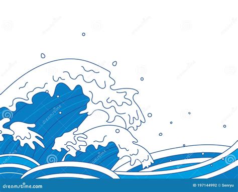 Tsunami Illustration. Blue Water Wave Splash Vector | CartoonDealer.com #142093755