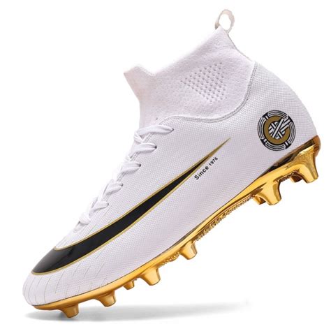 White Golden Men Football Boots High Ankle Soccer Shoe Women Soft Groud Man Football Shoes Botas ...