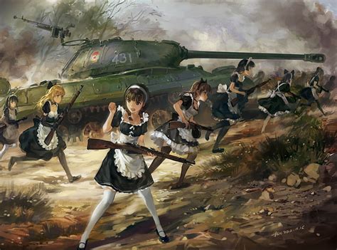 2732x2048px | free download | HD wallpaper: Anime Girls in war, art ...