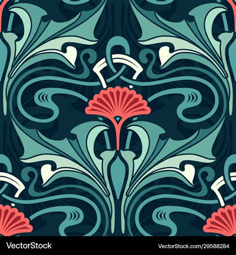 Art nouveau floral wallpaper emerald garden Vector Image