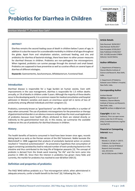 (PDF) Probiotics for Diarrhea in Children