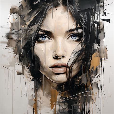 Premium Photo | Portrait of a girl with acrylic paints on canvas ...