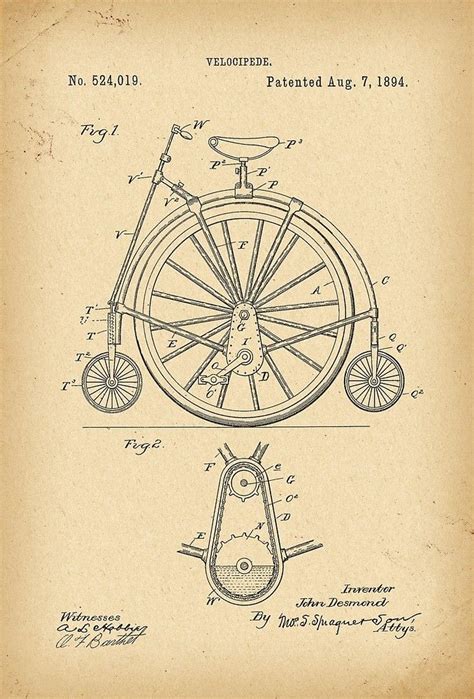 1894 Patent Velocipede Bicycle history invention by Khokhloma Bicycle ...