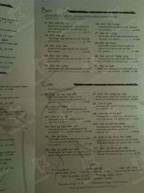 Menu at Miss Saigon restaurant, Tucson, N Campbell Ave