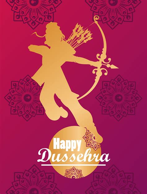 happy dussehra celebration card with golden god rama and lettering 2468909 Vector Art at Vecteezy