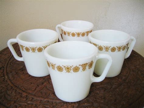 Pyrex Butterfly Gold Mugs Vintage 1970s Set of 4