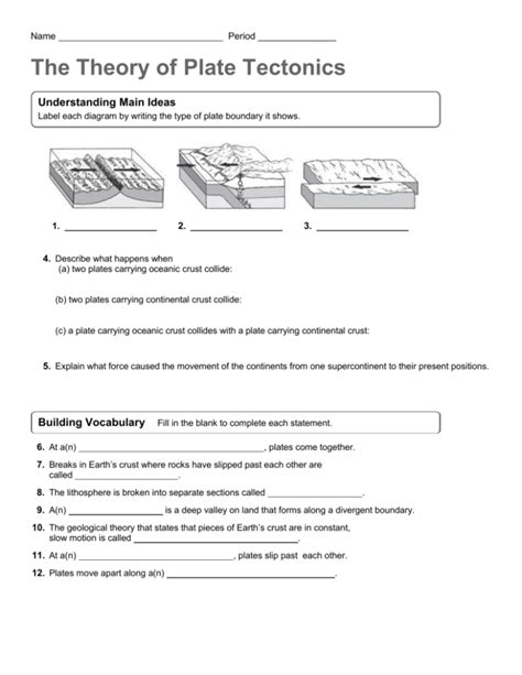 Theory of Plate Tectonics worksheet