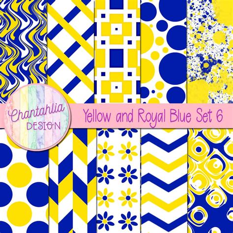 Free Yellow and Royal Blue Digital Papers with Patterned Designs