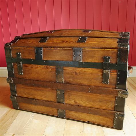 ANTIQUE VICTORIAN TRUNK Dome Top Steamer Trunk Vintage Storage Chest Reclaimed Rustic Wooden ...