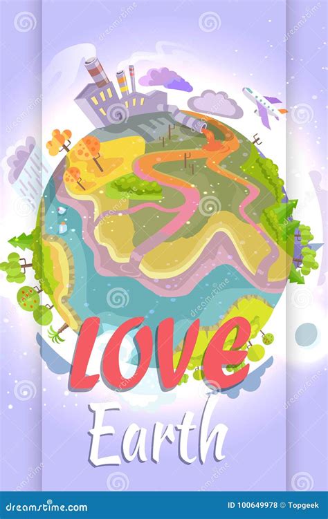 Love Earth Bright Poster with Planet Illustration Stock Vector ...