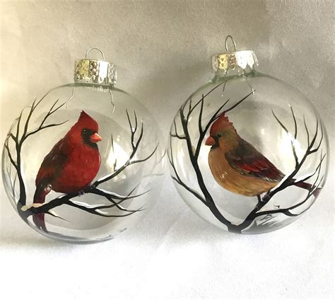 Cardinal Ornament Set of Two Male Female Red Bird Winter Clear Christmas Ornaments, Cardinal ...