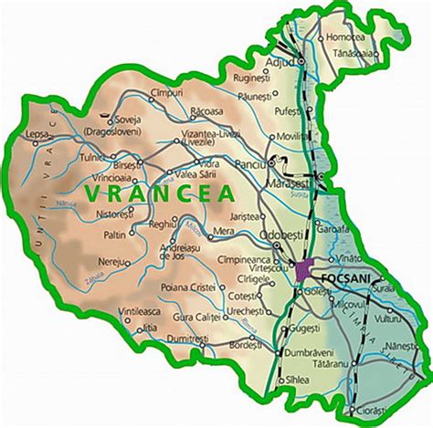 Harta fizica/turistica a Judetului Vrancea