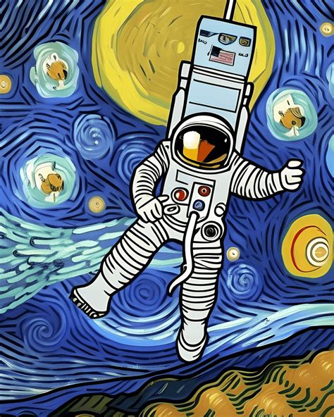 Van Gogh Style Painting Astronaut in Space · Creative Fabrica