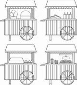 Bright Vector Illustrations Set carts With Street food Kiosks  sketch template