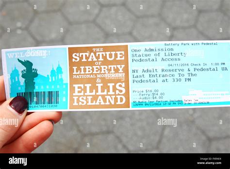 New York, USA. 11th Apr, 2016. A ticket for ferry to the Statue of Stock Photo, Royalty Free ...