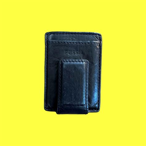 FOSSIL MONEY CLIP WALLET ~ Made of black leather... - Depop