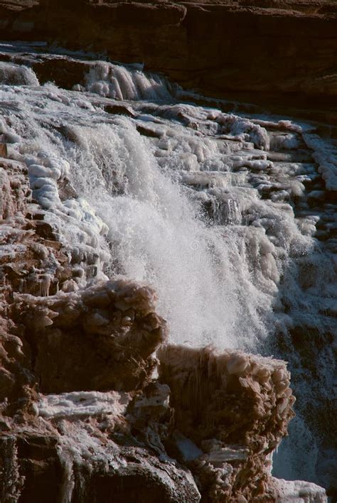 Chinese Hukou Waterfall Freezing in Winter Stock Photo - Image of large ...