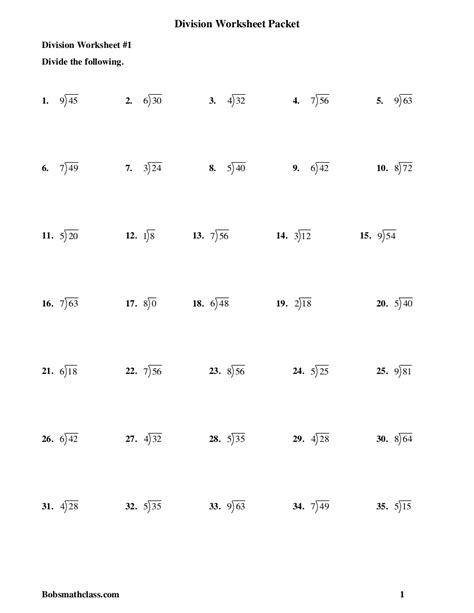 Division Worksheet - 7+ Examples, PDF