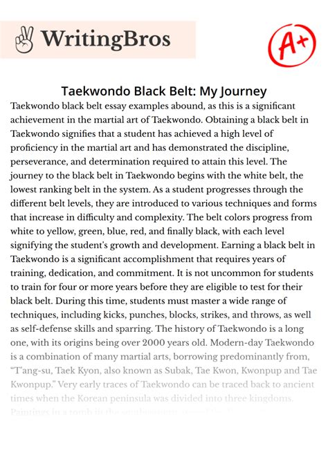 Taekwondo Black Belt: My Journey [Free Essay Sample], 1032 words | WritingBros