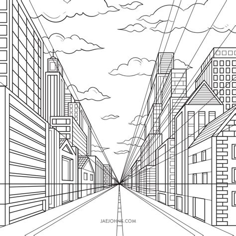 one point perspective city step 4 | One point perspective, Perspective sketch, Perspective art