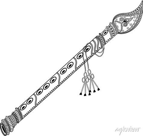 Artistic Line Drawing Of Indian Classical Music Instrument Flute ...